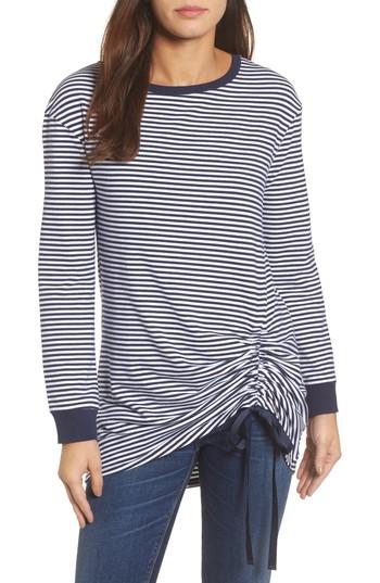 Women's Halogen Ruched Front Tunic Sweatshirt - Blue