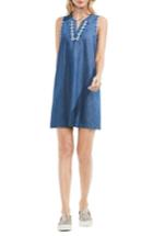 Women's Two By Vince Camuto Embroidered Denim Shift Dress