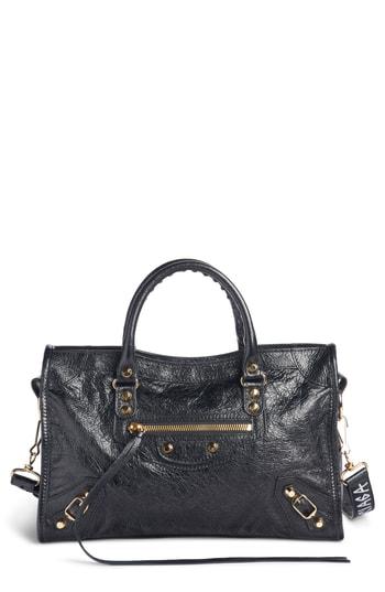 Balenciaga Arena Classic City Leather Tote With Graffiti Strap - Black
