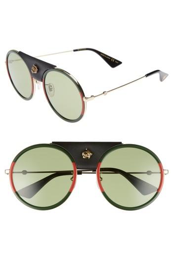 Women's Gucci 56mm Leather Bridge Aviator Sunglasses - Gold/ Black
