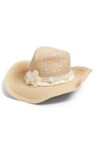 Women's Eric Javits St. Tropez Squishee Western Hat With Mother-of-pearl Trim - White