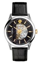 Men's Versace Aiakos Automatic Skeleton Leather Strap Watch, 44mm