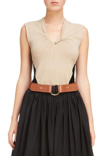 Women's Chloe Twist Neck Colorblock Wool Tank Top - Beige