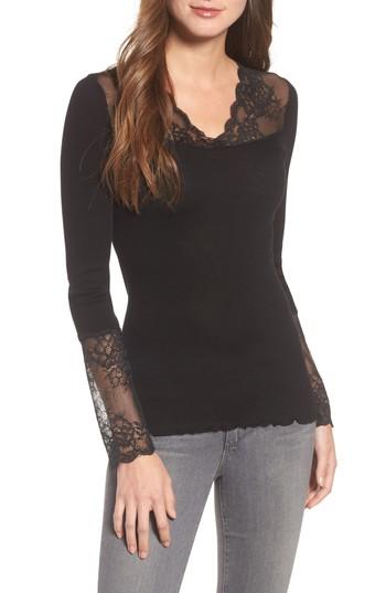 Women's Rosemunde Brigit Lace Embellished Silk Blend Top - Black