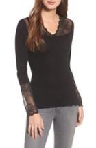 Women's Rosemunde Brigit Lace Embellished Silk Blend Top - Black