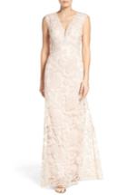 Women's Tadashi Shoji Embroidered Lace Gown - Pink