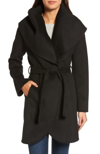 Women's Tahari Marla Double Face Wool Blend Wrap Coat - Black