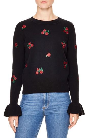 Women's Sandro Ingrid Embroidered Wool Sweater - Black