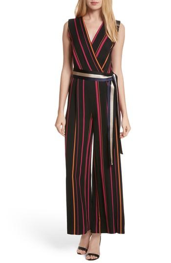 Women's Diane Von Furstenberg Stripe Faux Wrap Jumpsuit - Black