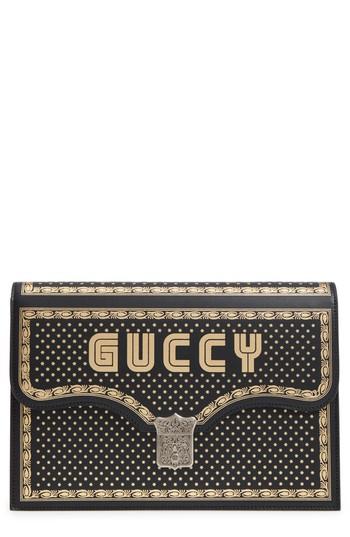 Gucci Guccy Logo Moon & Stars Envelope Clutch - Black