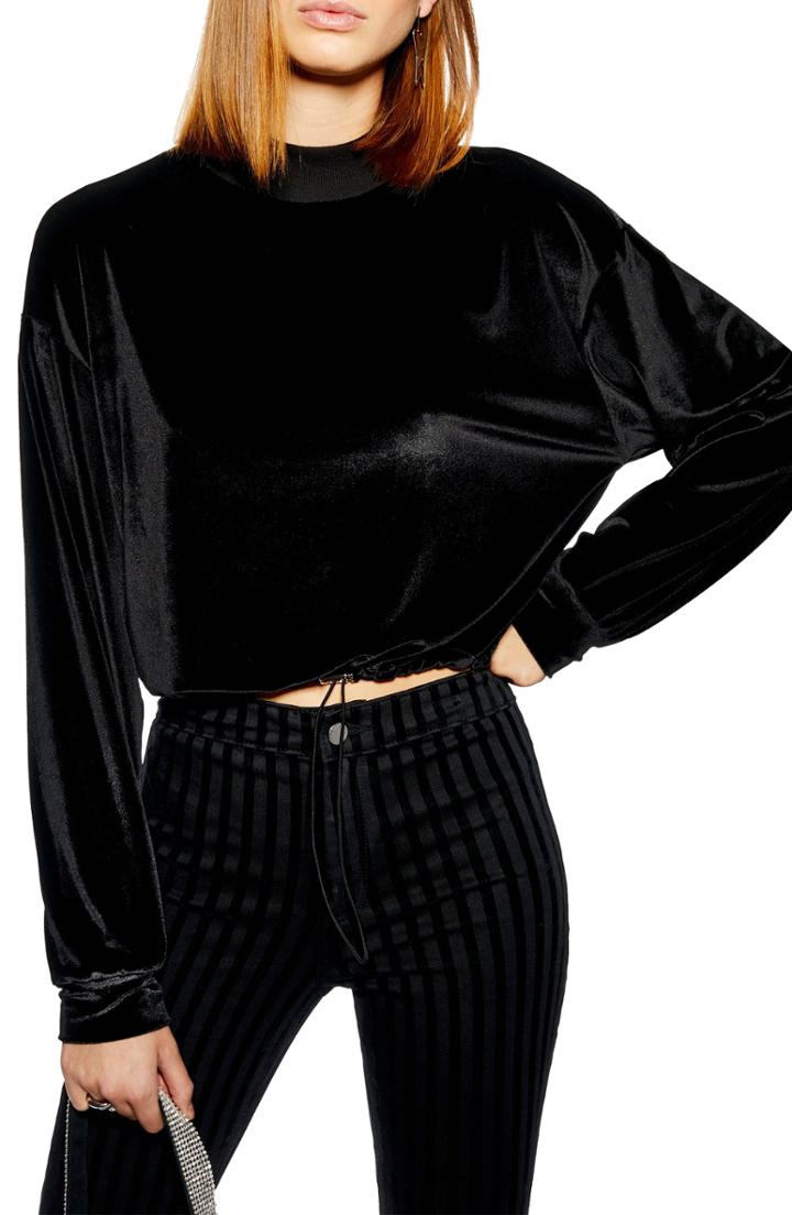 Women's Topshop Velour Cropped Sweater Us (fits Like 0) - Black