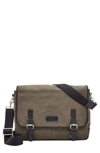 Men's Fossil 'graham' Canvas Messenger Bag - Green