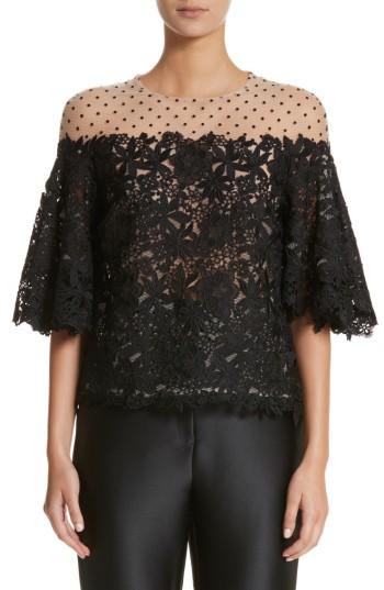 Women's Monique Lhuillier Lace & Dot Flutter Sleeve Top - Ivory