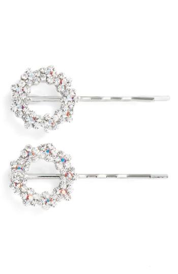 Tasha Set Of 2 Crystal Flower Wreath Bobby Pins, Size - Metallic