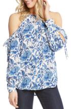 Women's Karen Kane Split Tie Sleeve Cold Shoulder Top - Blue