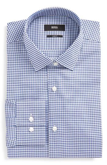 Men's Boss Jenno Slim Fit Easy Iron Plaid Dress Shirt .5 - Blue