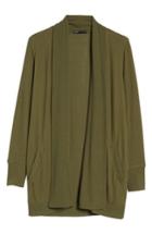 Petite Women's Gibson Cozy Fleece Ribbed Cardigan, Size Regular - Green