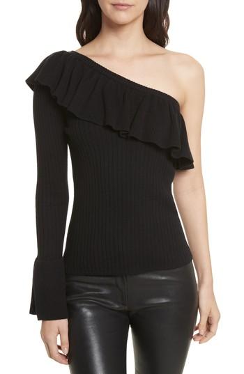 Women's Rebecca Minkoff Ava One Shoulder Cotton & Cashmere Sweater, Size - Black