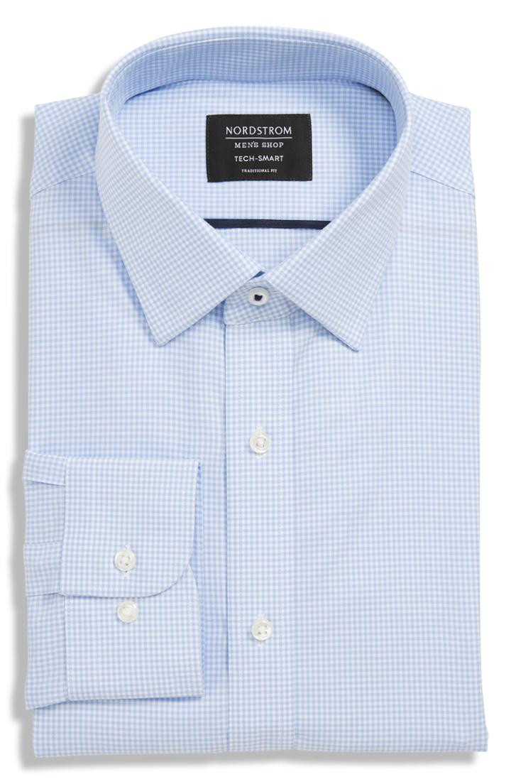 Men's Nordstrom Men's Shop Tech-smart Traditional Fit Stretch Check Dress Shirt .5 - 32/33 - Blue