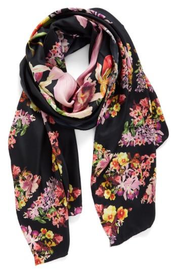 Women's Ted Baker London Lost Gardens Silk Scarf, Size - Black