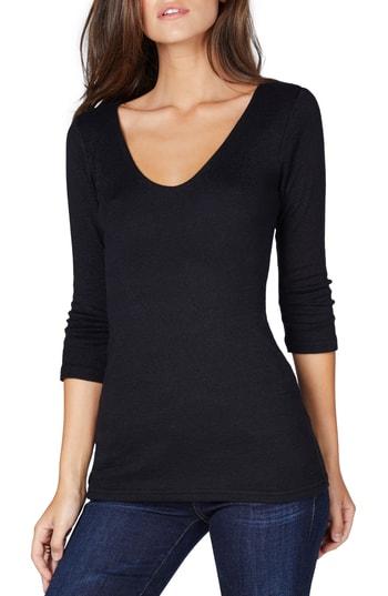Women's Michael Stars Shine Doubled Front V-neck Top, Size - Black