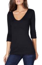 Women's Michael Stars Shine Doubled Front V-neck Top, Size - Black