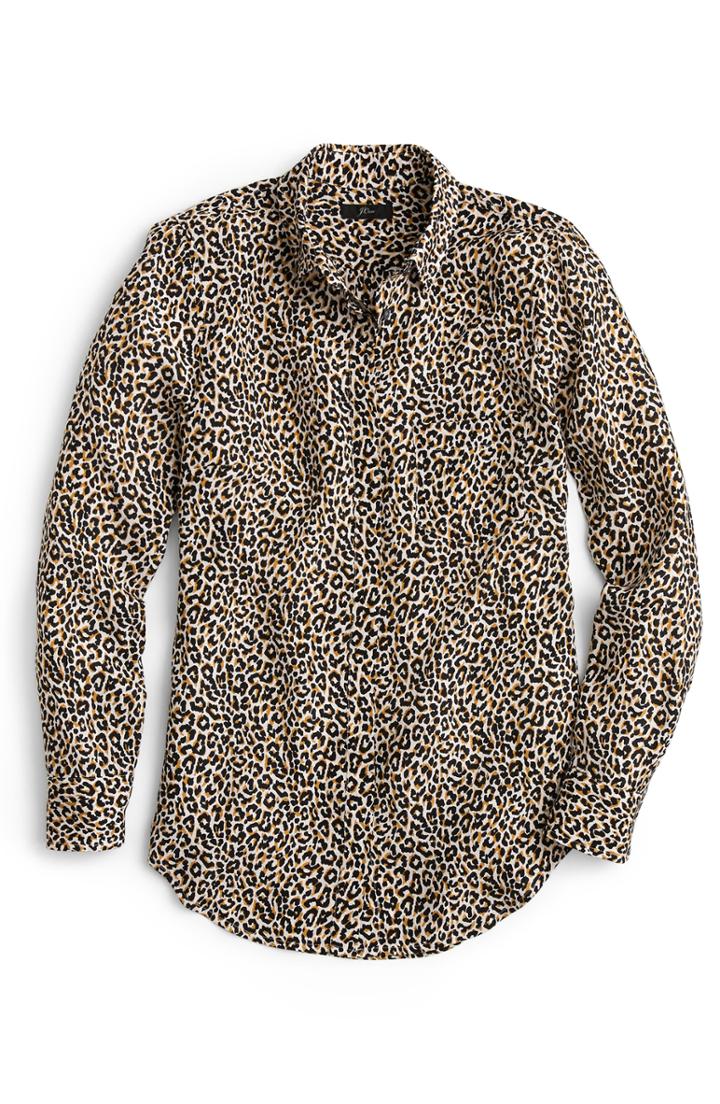 Women's J.crew Leopard Print Silk Shirt (similar To 22w) - Brown