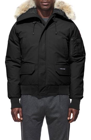 Men's Canada Goose Pbi Chilliwack Down Bomber Jacket With Genuine Coyote Trim - Black