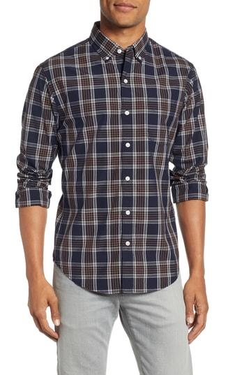 Men's Bonobos Washed Slim Fit Plaid Sport Shirt R - Blue