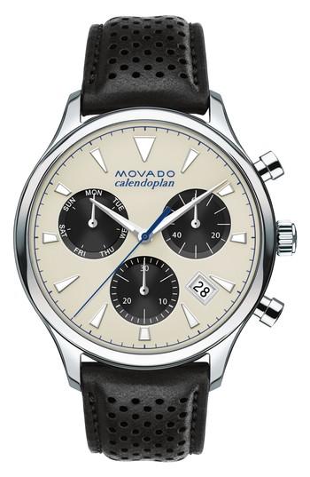 Men's Movado Heritage Calendoplan Leather Strap Watch, 43mm