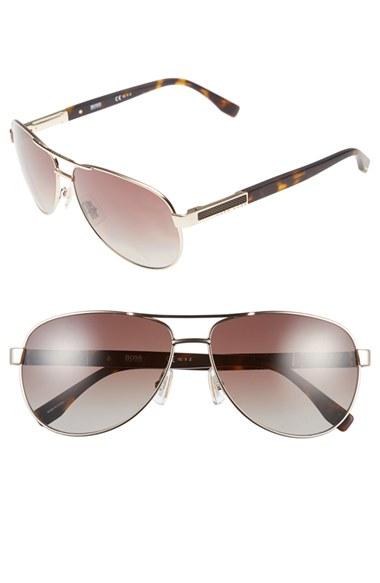 Men's Boss 62mm Polarized Aviator Sunglasses - Semi Matte Light Gold/ Brown
