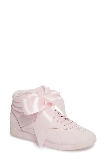 Women's Reebok Freestyle Hi Satin Bow Sneaker M - Pink