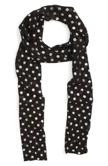 Women's Saint Laurent Lame Polka Dots Skinny Silk Scarf, Size - Black