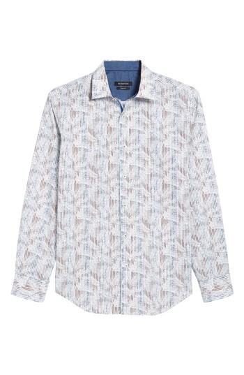 Men's Bugatchi Shaped Fit Layered Print Sport Shirt, Size - Red