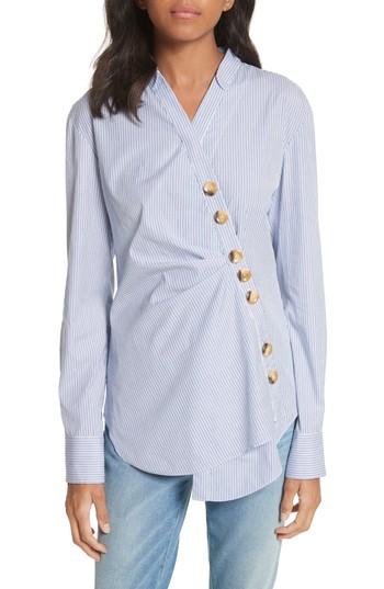 Women's Tibi Asymmetrical Pinstripe Shirt - Blue
