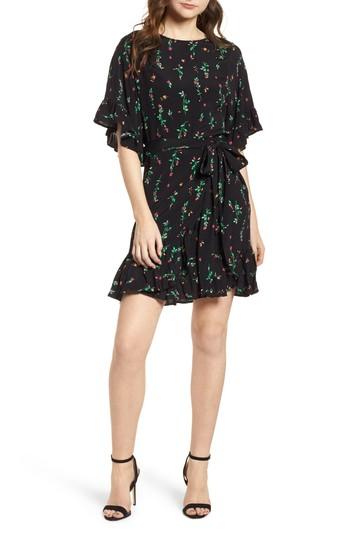 Women's Afrm Tokyo Ruffle Sleeve Minidress - Black