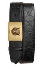 Men's Gucci Wolf Buckle Leather Belt Eu - Black