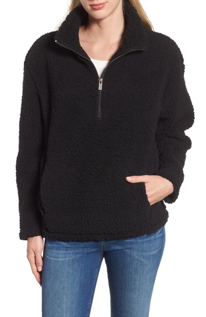 Women's Marc New York Teddy Faux Shearling Quarter Zip Jacket - Black