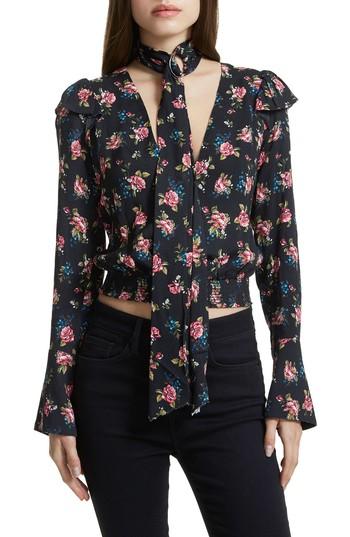 Women's Afrm Gigi Blouse With Necktie - Black
