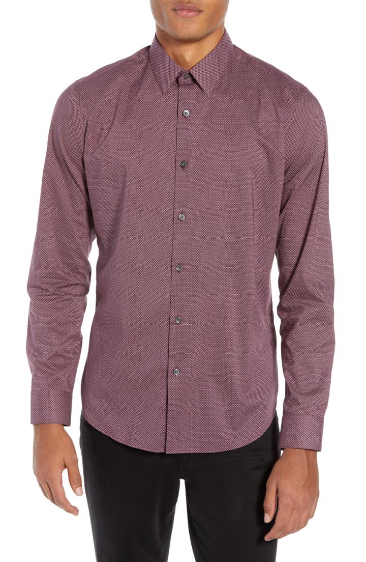 Men's Theory Sylvain Regular Fit Cinder Print Sport Shirt - Burgundy
