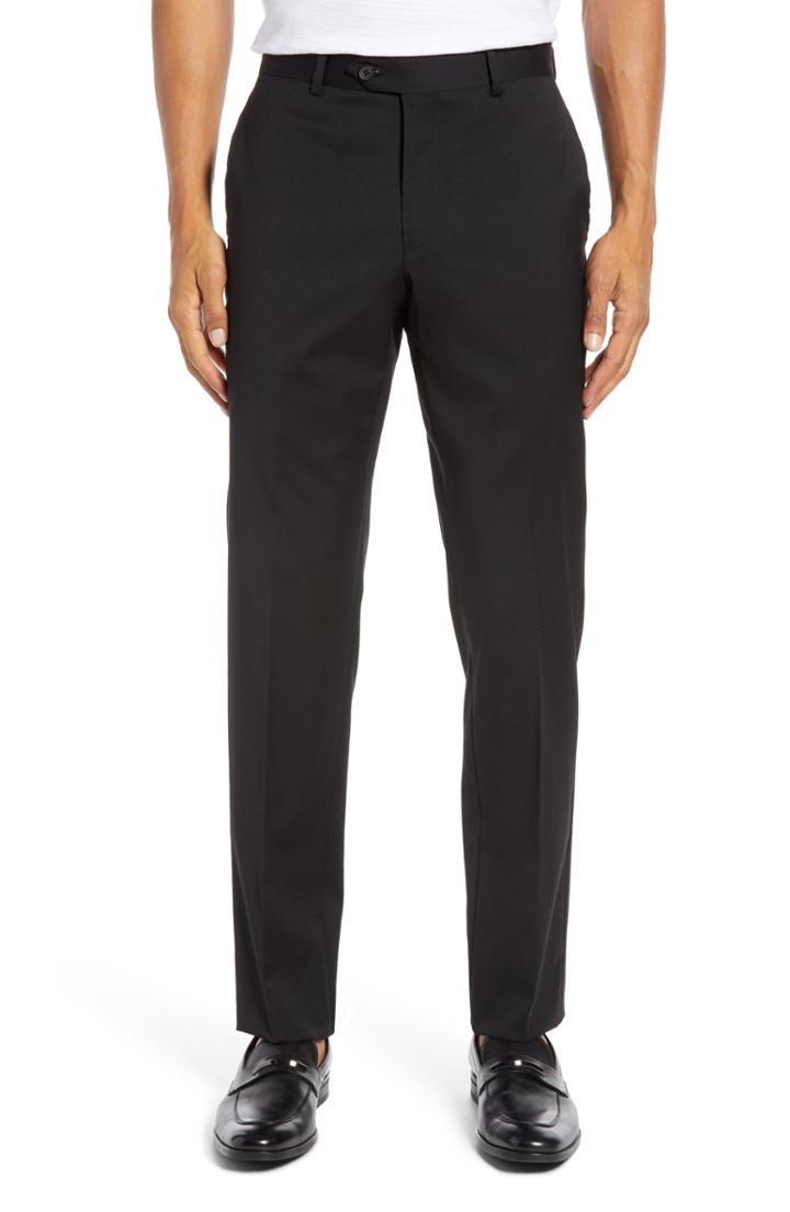 Men's Nordstrom Men's Shop Trim Fit Stretch Wool Trousers X - Black