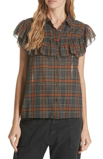 Women's The Great. Camp Fee Ruffle Yoke Blouse - Red