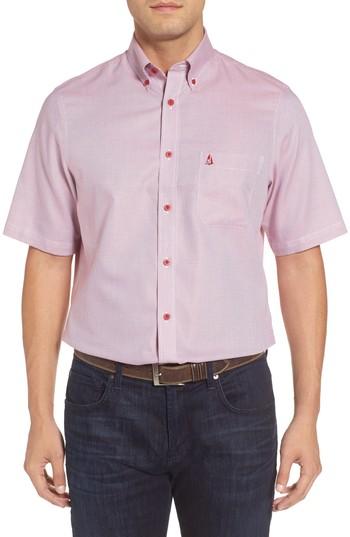 Men's Nordstrom Men's Shop 'classic' Smartcare(tm) Regular Fit Short Sleeve Cotton Sport Shirt, Size - Red