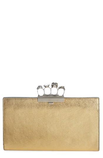 Alexander Mcqueen Knuckle Clasp Metallic Leather Clutch -