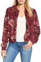 Women's Kas New York Ashlyn Velvet Burnout Bomber Jacket - Burgundy