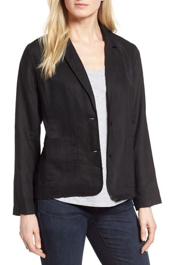 Women's Eileen Fisher Organic Linen Blazer, Size - Black