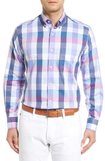 Men's Tailorbyrd Accona Regular Fit Buffalo Check Sport Shirt, Size - Blue