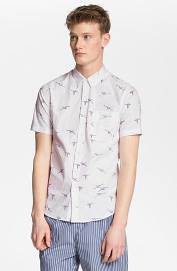Topman Flying Geese Print Woven Shirt White