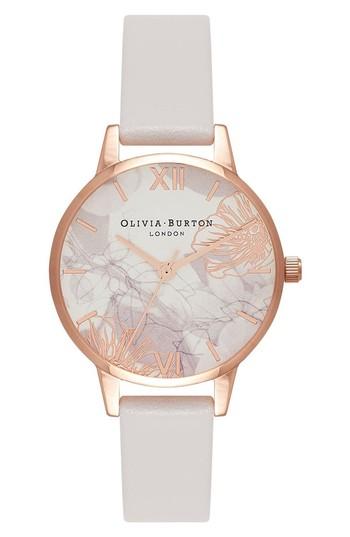 Women's Olivia Burton Abstract Florals Leather Strap Watch, 30mm