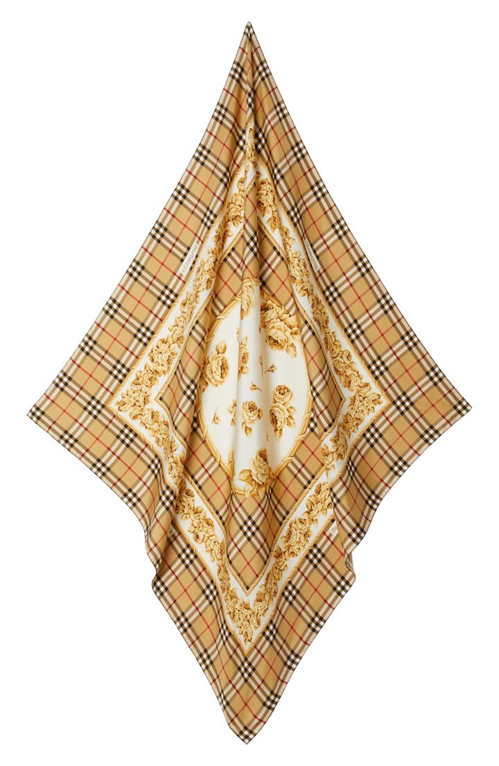 Women's Burberry Check & Roses Square Silk Scarf
